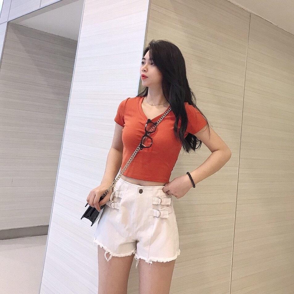 ÁO THUN F21 CROPTOP TRƠN ÔM BODY - CỔ TIM