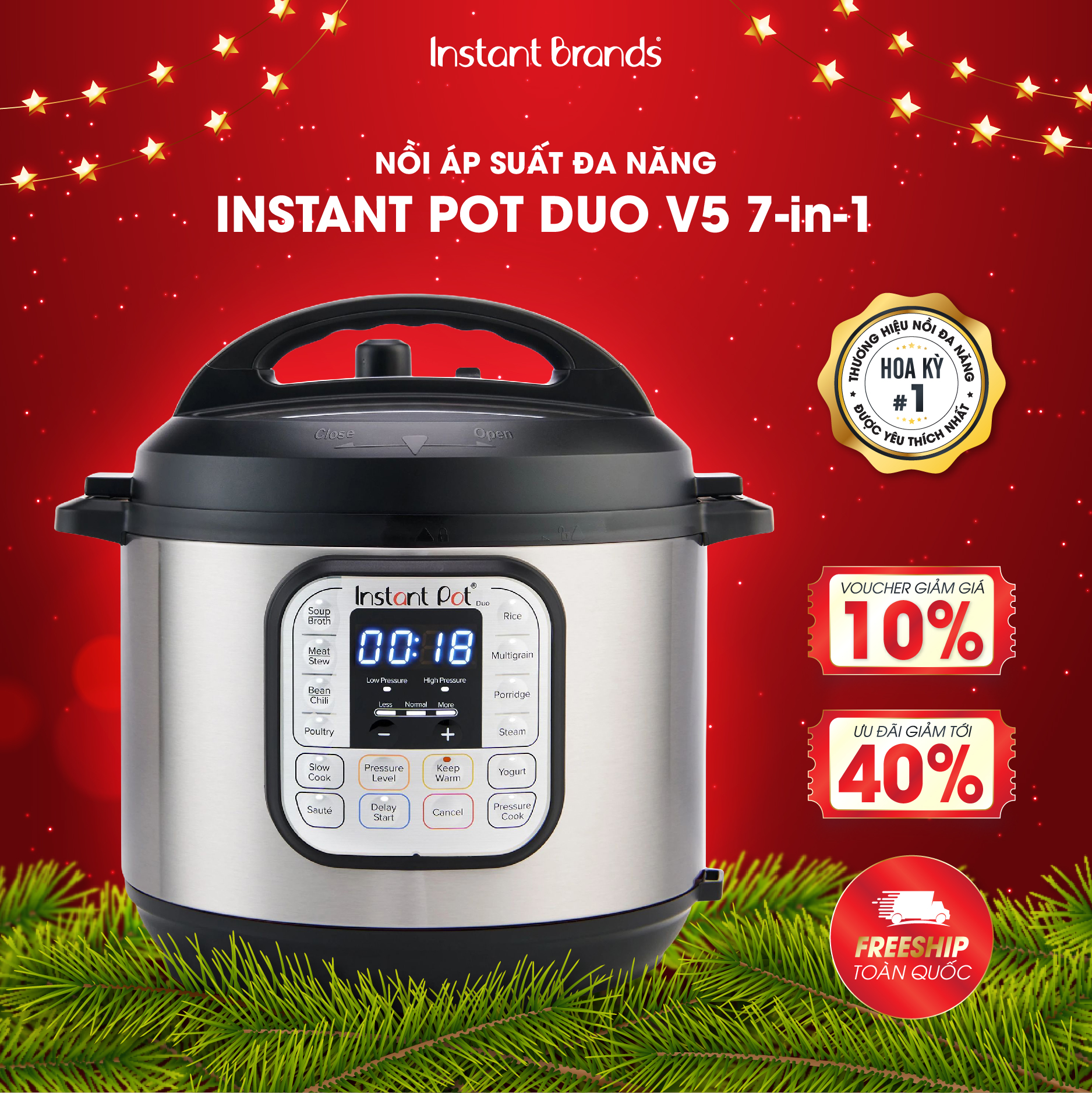 Nồi Áp Suất Điện Đa Năng INSTANT POT DUO 60 V5 7-in-1, Dung Tích 5.7L - Hàng Chính Hãng