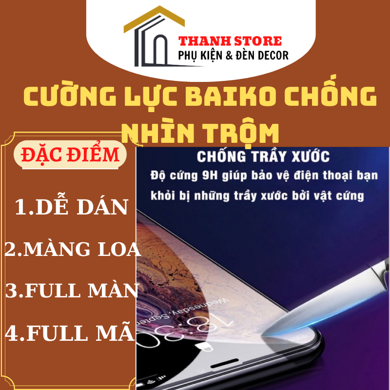 Cường lực kingkong BAIKO chống nhìn trộm full màn full mã dành cho táo khuyết