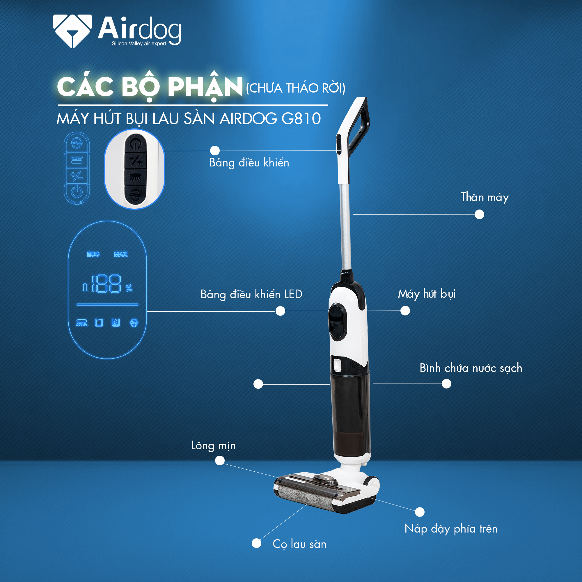 Máy hút bụi lau sàn Airdog GT810 -  Bảo hành chính hãng 12 tháng