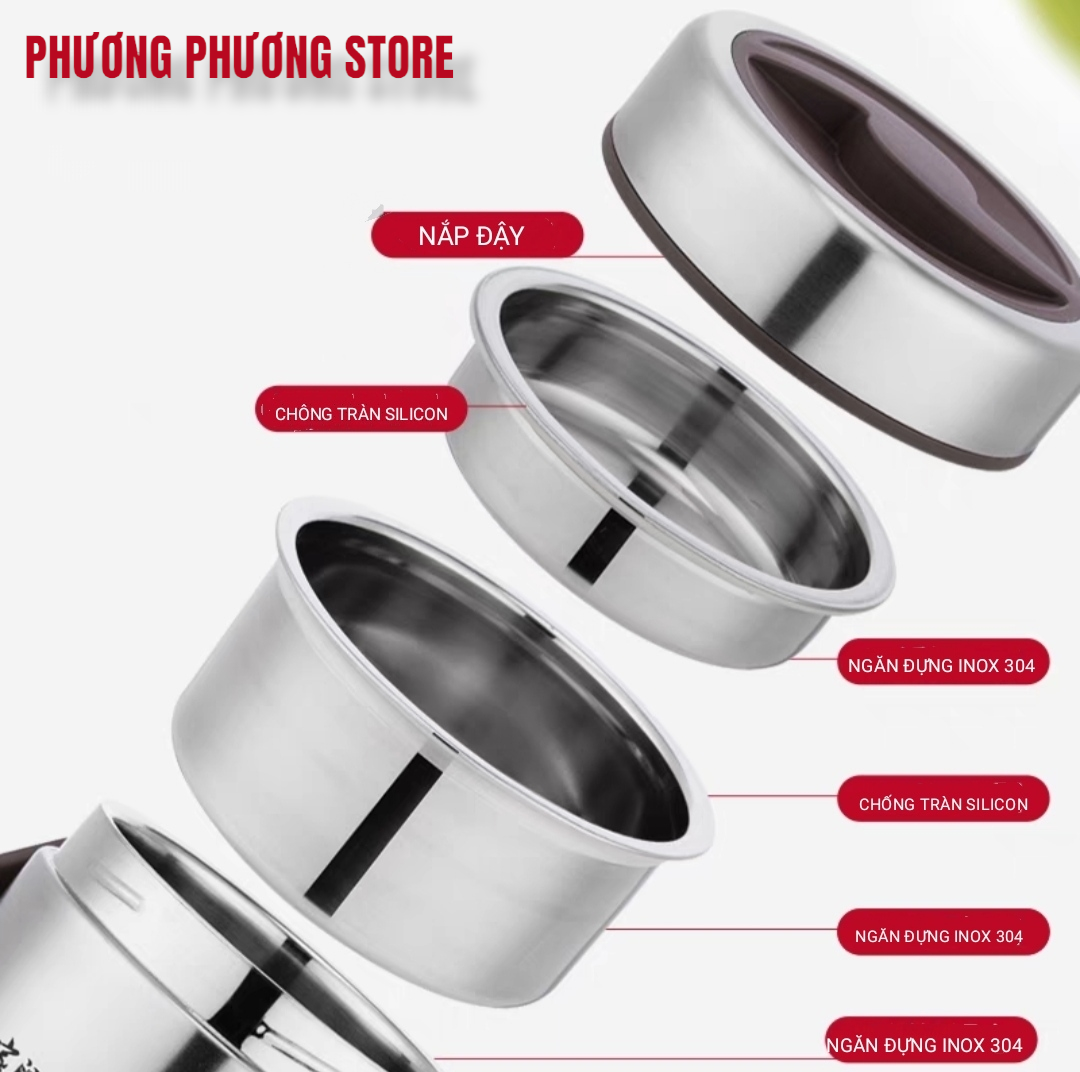 Cặp lồng cơm, hộp cơm giữ nhiệt văn phòng chất liệu inox 304 JX cao cấp, cặp lồng cà men 3 tầng, nắp chống tràn, giữ nhiệt tốt phù hợp với dân văn phòng hay học sinh sinh viên cao cấp