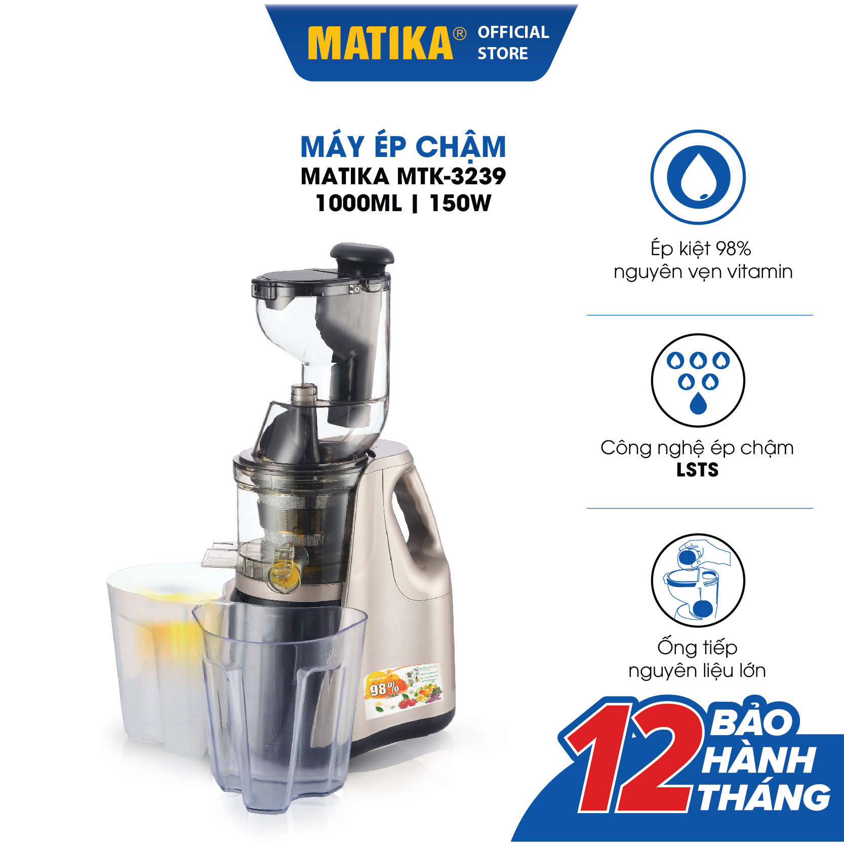 Máy Ép Chậm MATIKA 1L 150W MTK-3239 Hàng Chính Hãng