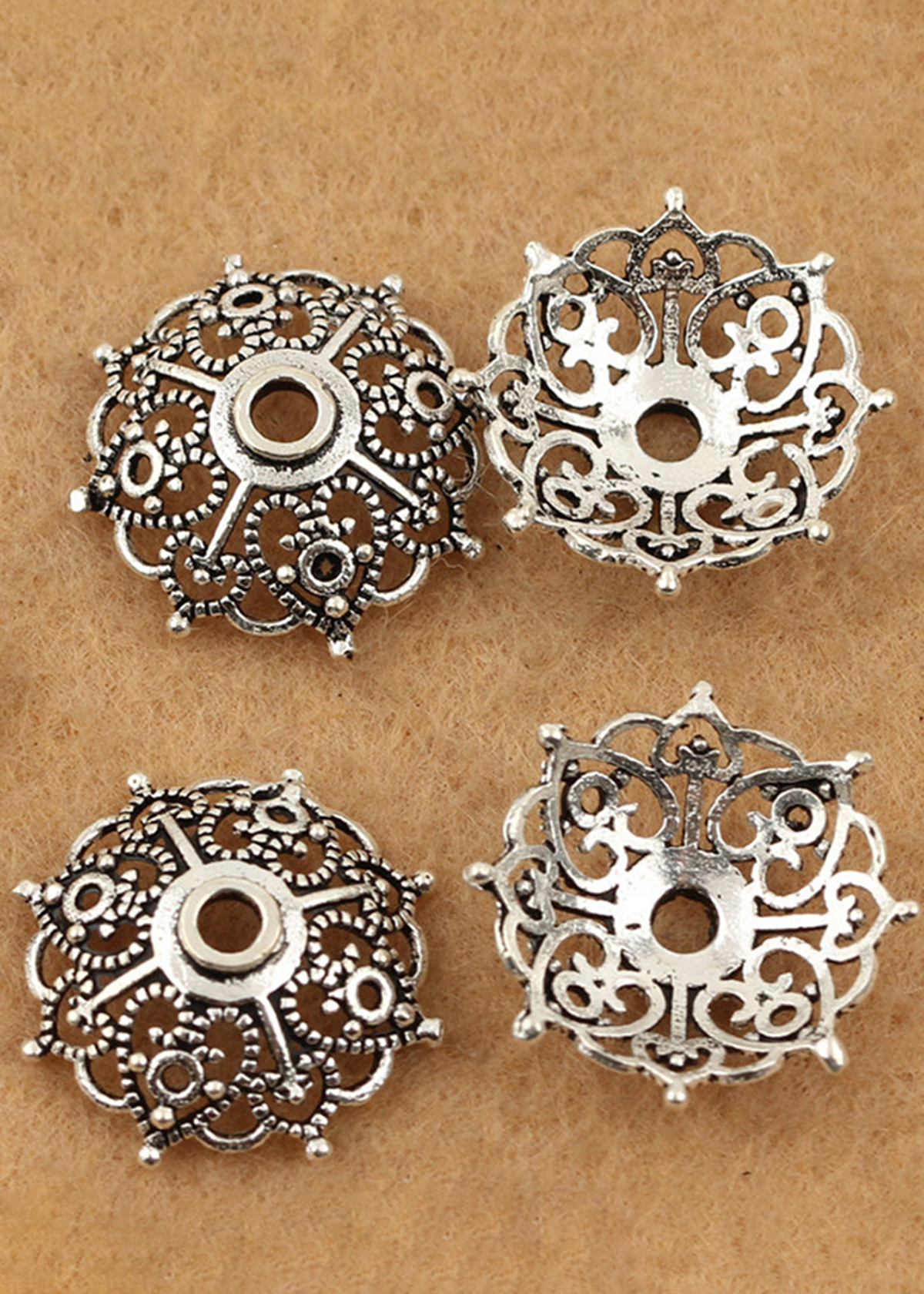 Combo 6 charm bạc chụp hạt, bọc hạt họa tiết lưới Torus - Ngọc Quý Gemstones