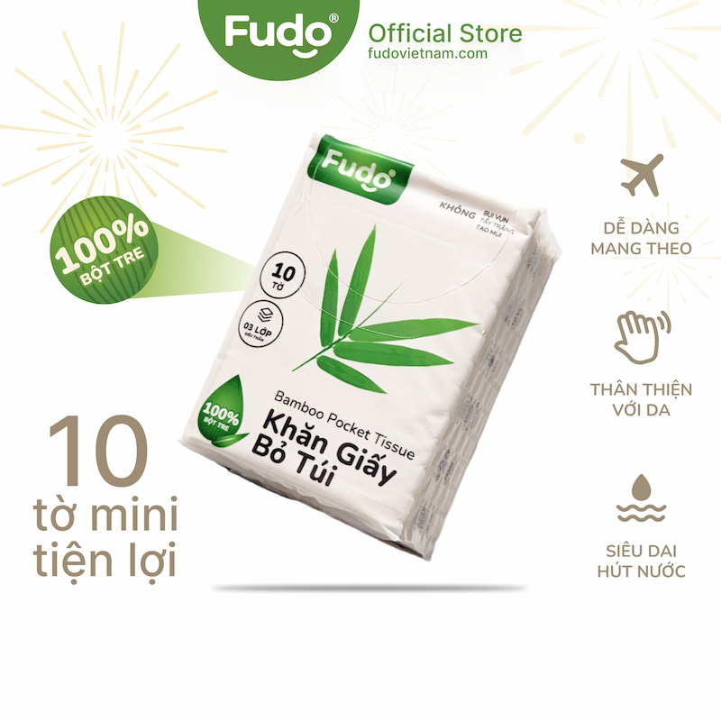 Khăn giấy bỏ túi Fudo TISSUEPocket từ sợi tre - 1 Gói lẻ 10 tờ