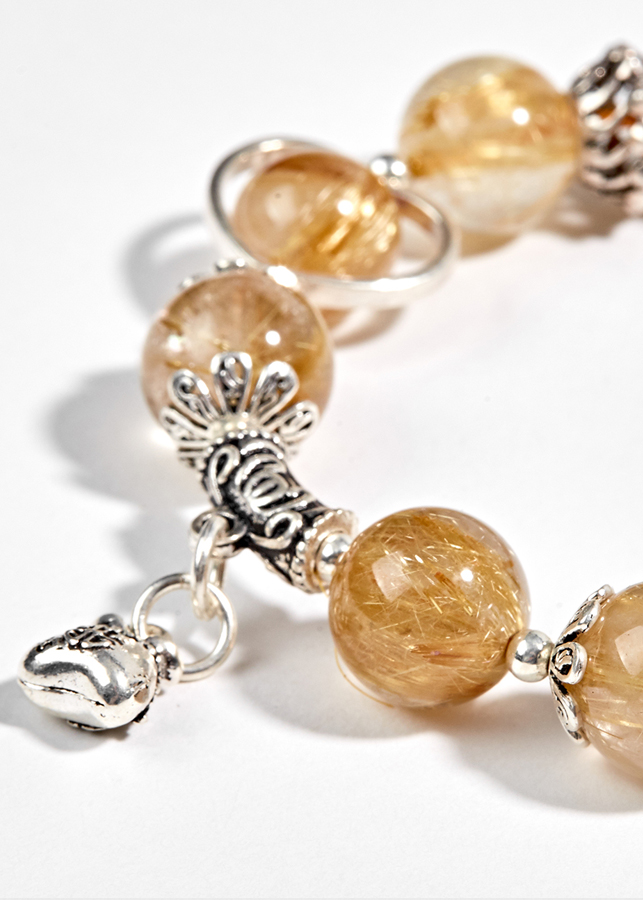 Vòng Thạch Anh Tóc Vàng Phối Charm Túi Tiền Bạc Ngọc Quý Gemstones