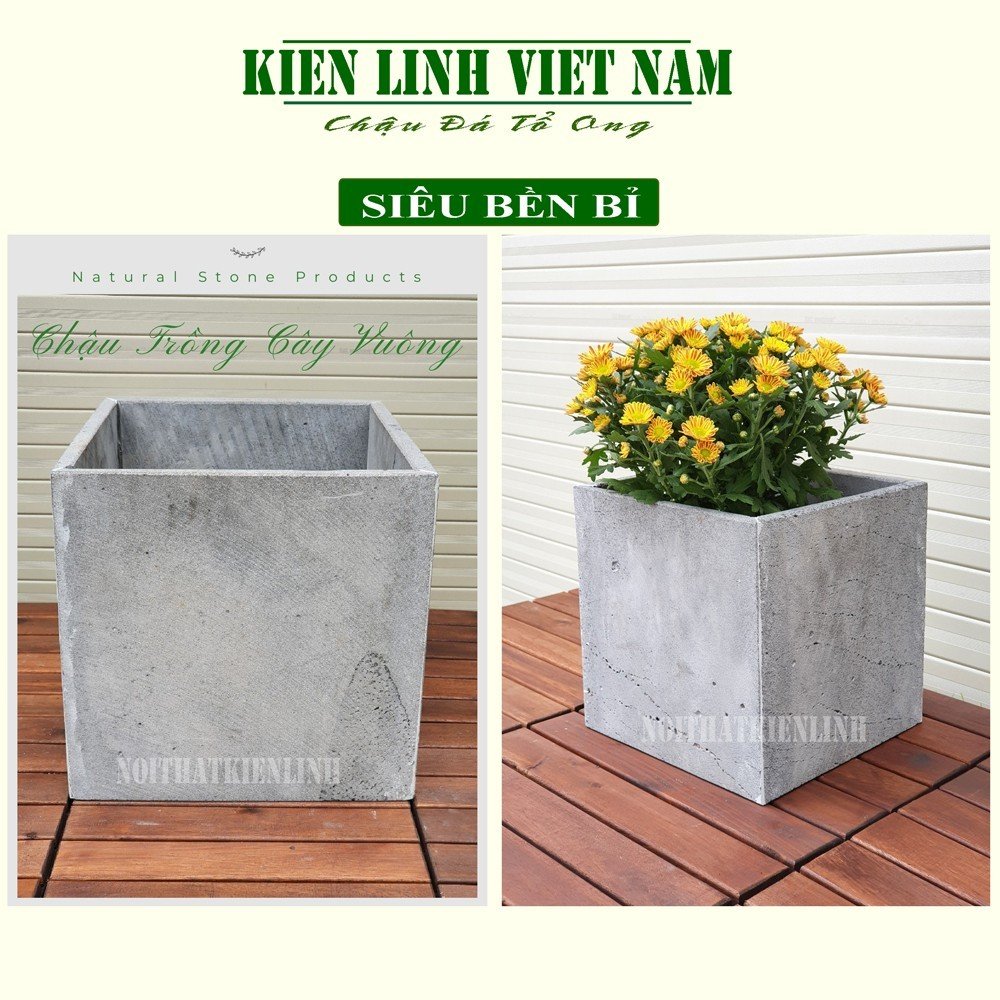 Chậu cây đá ong xám tự nhiên hình vuông 30x30x30cm siêu bền bỉ