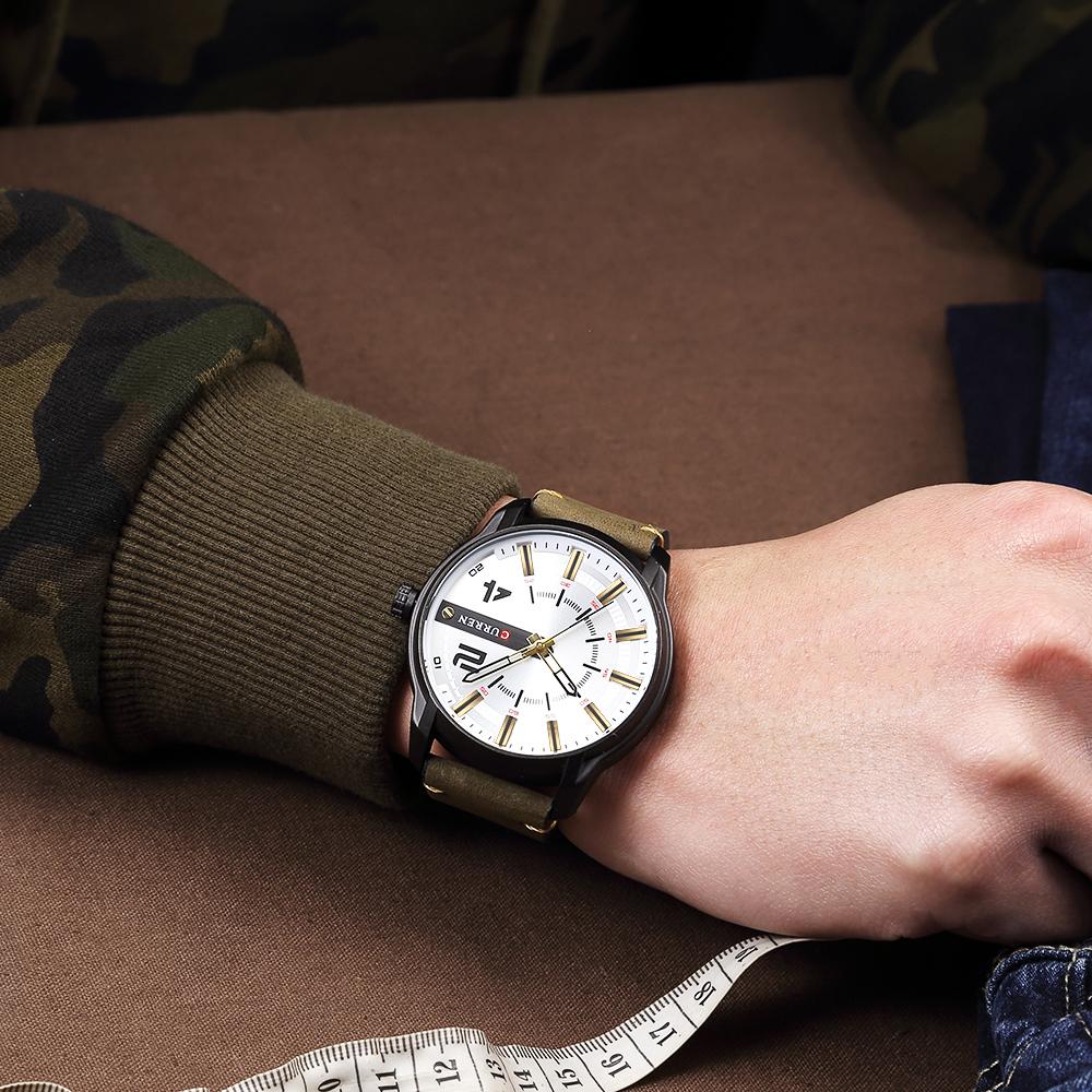 Đồng hồ Curren dây da thời trang Nam Quartz Analog Date Relogio Masculino - Xám trắng