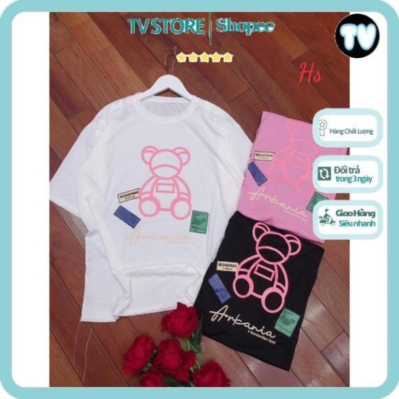 Áo thun nữ TVSTORE Áo phông gấu in màu hồng HS6 cotton mát form rộng unisex nhiều màu