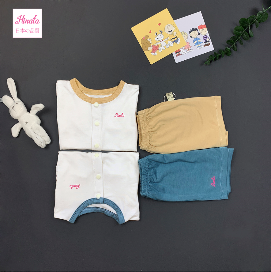 Bộ ngắn cộc tay cài cúc cho bé - 100% Organic Cotton - Set Smooth Short BF11 - Thương hiệu Hinata Nhật Bản