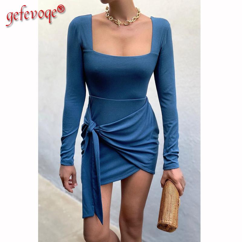 2021 Thu Thanh Lịch Quyến Rũ Dài Tay Ôm Váy Đầm Cho Nữ 2021 Áo Hở Lưng Thắt Lưng Nữ Ôm Body Đầm Chắc Chắn Mini áo Dây