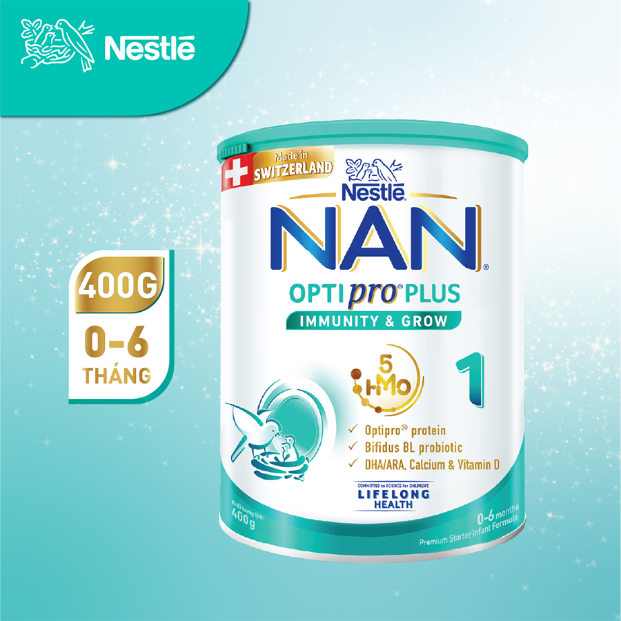 Sữa bột Nestlé NAN OPTIPRO PLUS 1 400G/lon với 5HMO Sản Xuất tại Thụy Sĩ