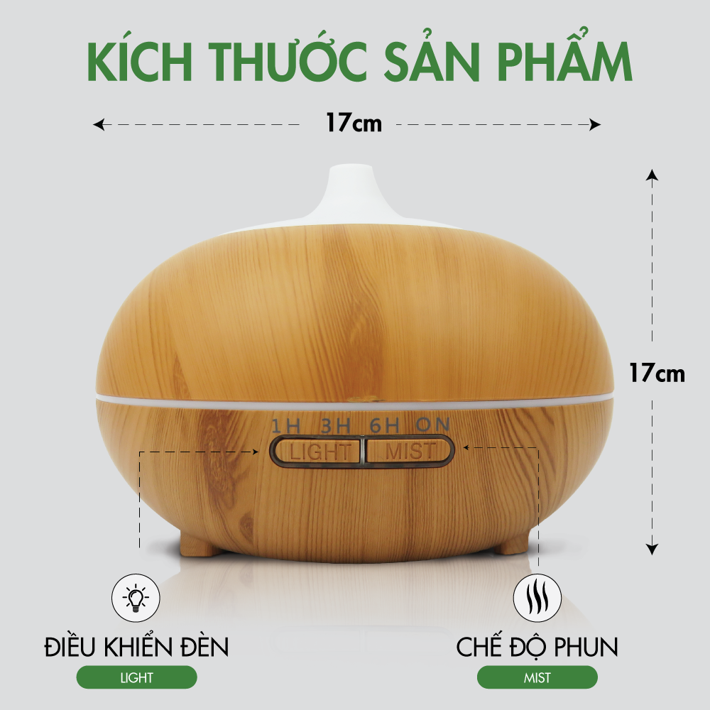 Máy Xông Tinh Dầu Tặng 3 Chai Tinh Dầu TOKI MORI Sả Chanh + Cam Ngọt + Bạc Hà/ Máy Khuếch Tán Hình Quả Bí Vân Gỗ Đèn Led Có Remote Điều Khiển Từ Xa