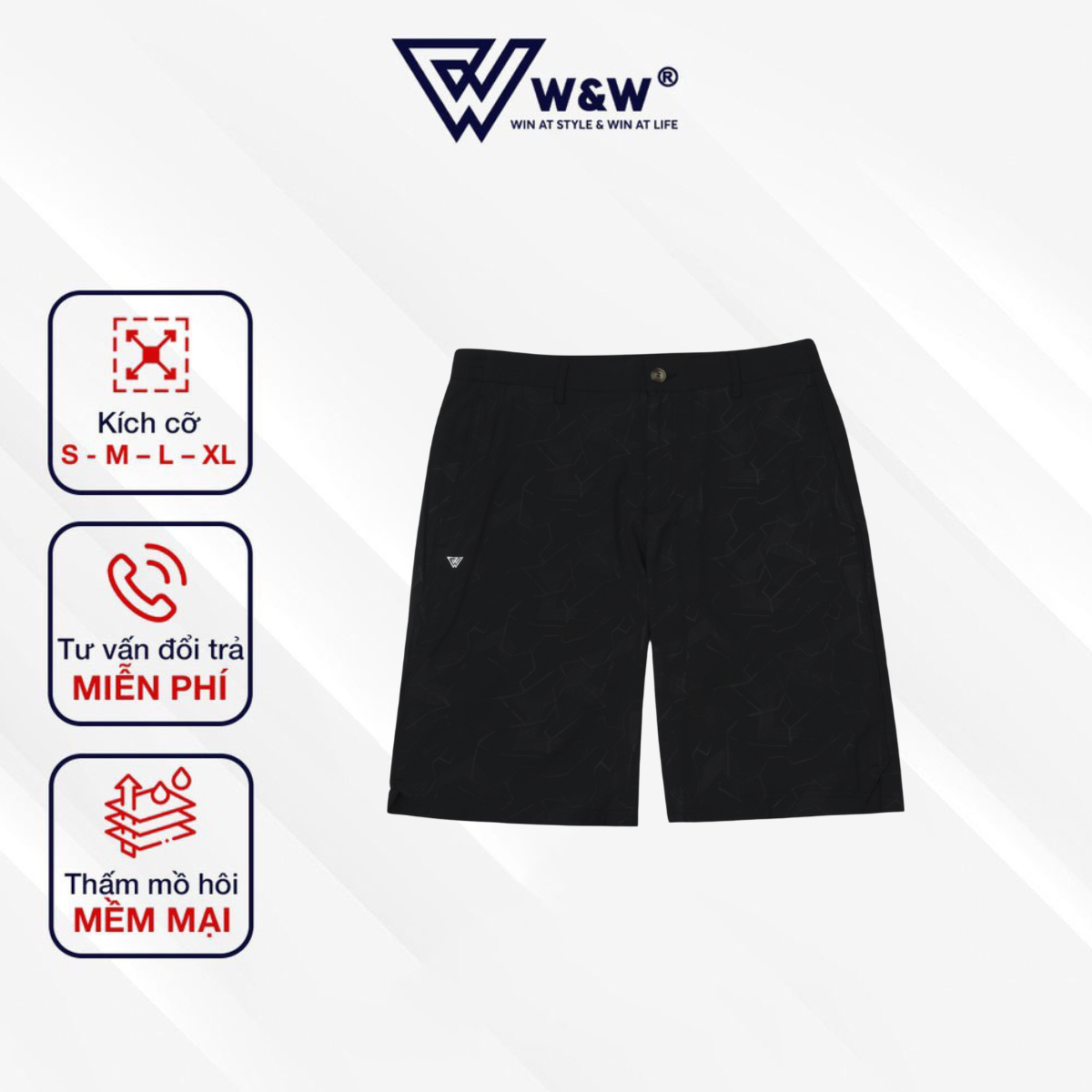 Quần Short Thể Thao Nam W&amp;W Lưng Chun Và Cạp Co Giãn Lịch Lãm, Vải Thoáng Nhẹ, Form Chuẩn WSH43