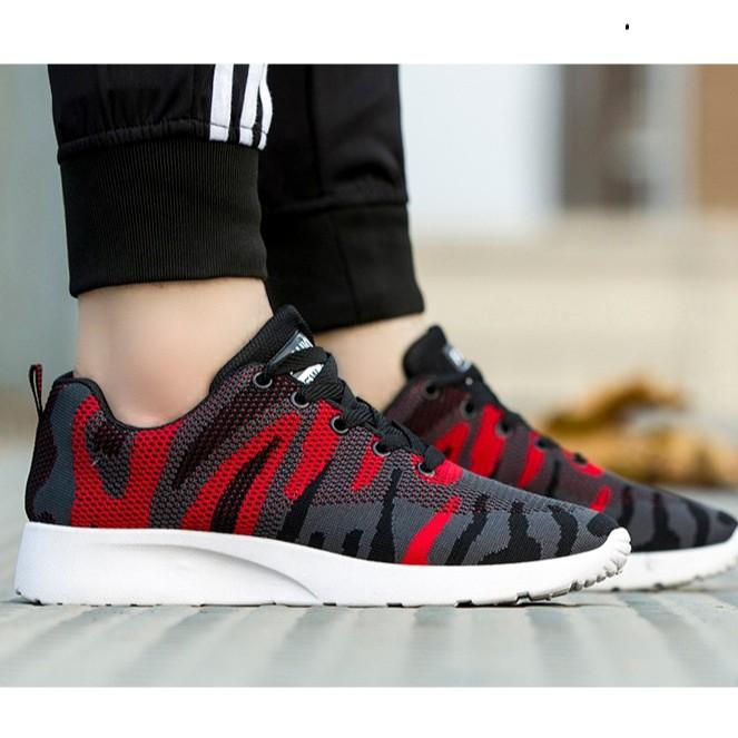 Giày Nam Sneaker Thể Thao - Giày chạy bộ, giày tập 34 Màu Đỏ Ghi Đế Cao Phong Cách