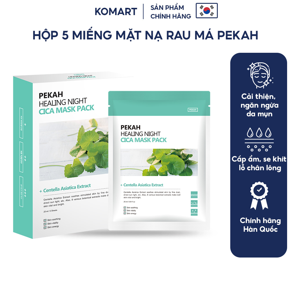 Mặt Nạ Dưỡng Ẩm Giảm Mụn Và Thâm Chiết Xuất Rau Má PEKAH HEALING NIGHT CICA MASK PACK