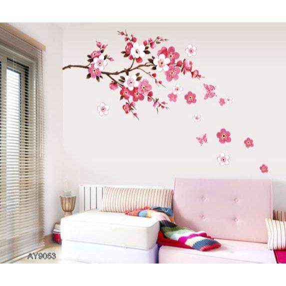Decal Cành Hoa Đào Đỏ -AY9053. Trang trí phòng, trang trí nhà thêm sinh động.