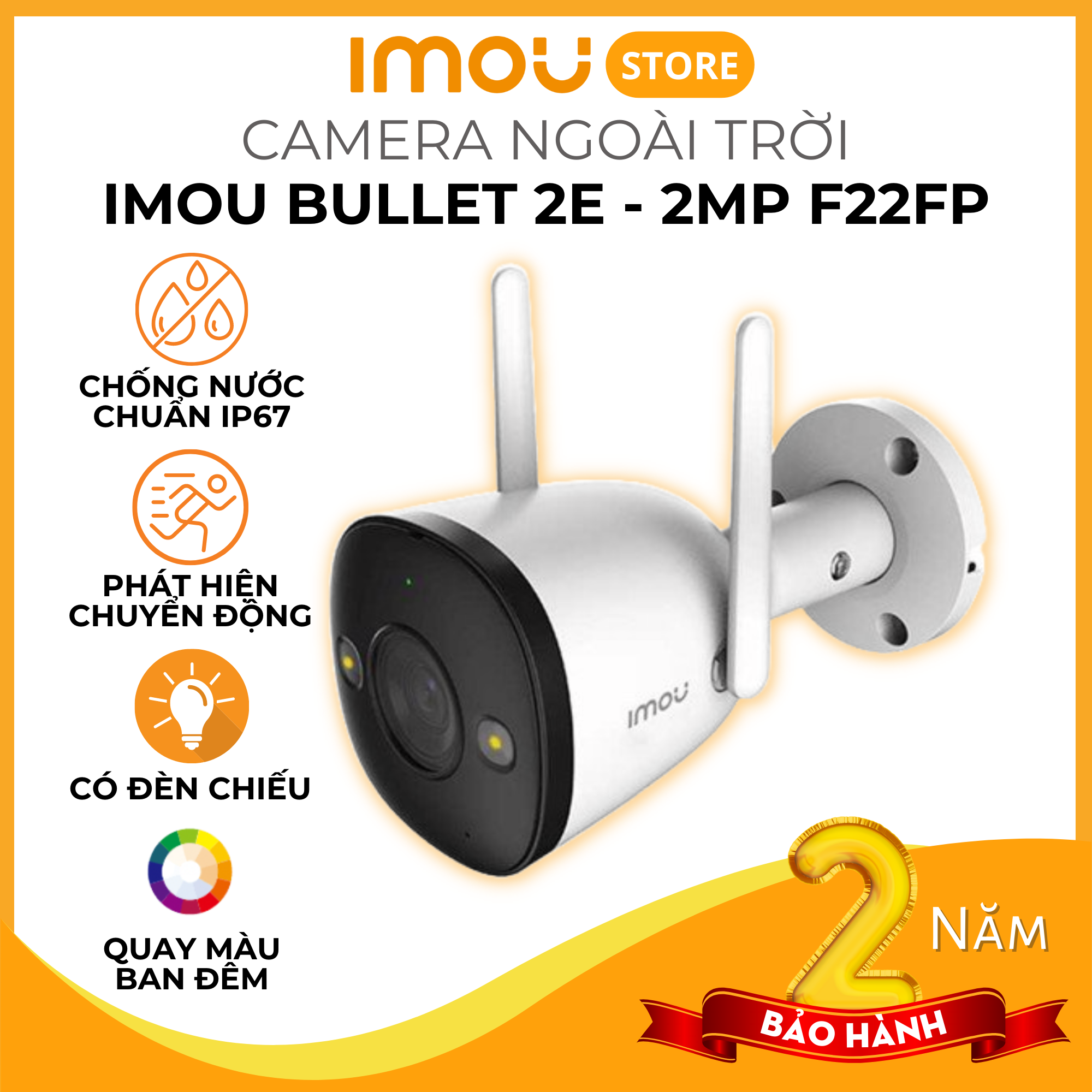Camera IMOU Bullet 2/2C/2E 2MP , Camera Ngoài Trời, Chống nước IP67, Chuẩn nén H265, Theo dõi chuyển động, Quay Màu ban đêm - Hãng Chính Hãng