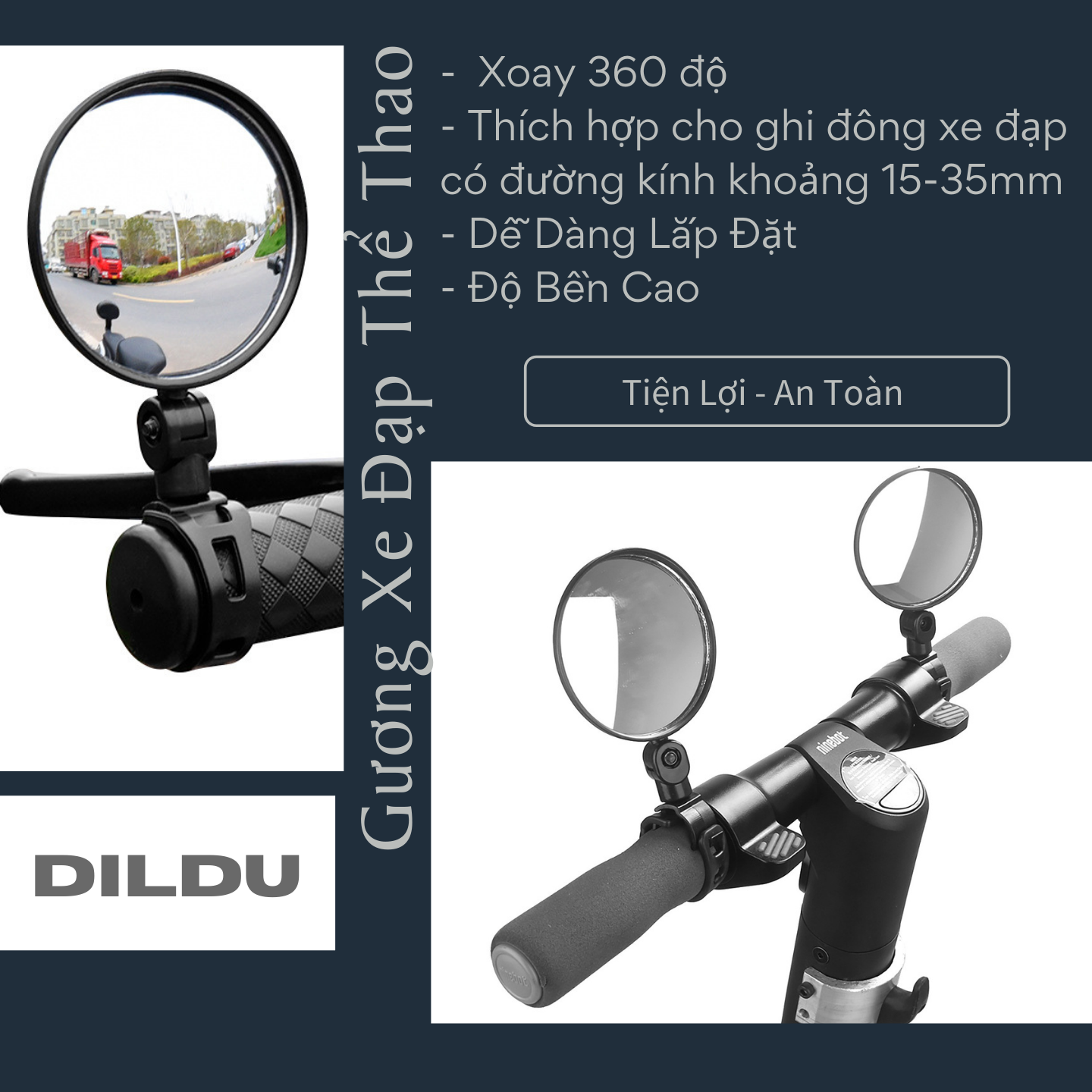 Bộ 2 Gương Chiếu Hậu Tròn dành cho Xe Đạp Thể Thao Địa Hình Xoay 360 Độ Giúp Đạp Xe An Toàn - Size lớn/nhỏ lựa chọn