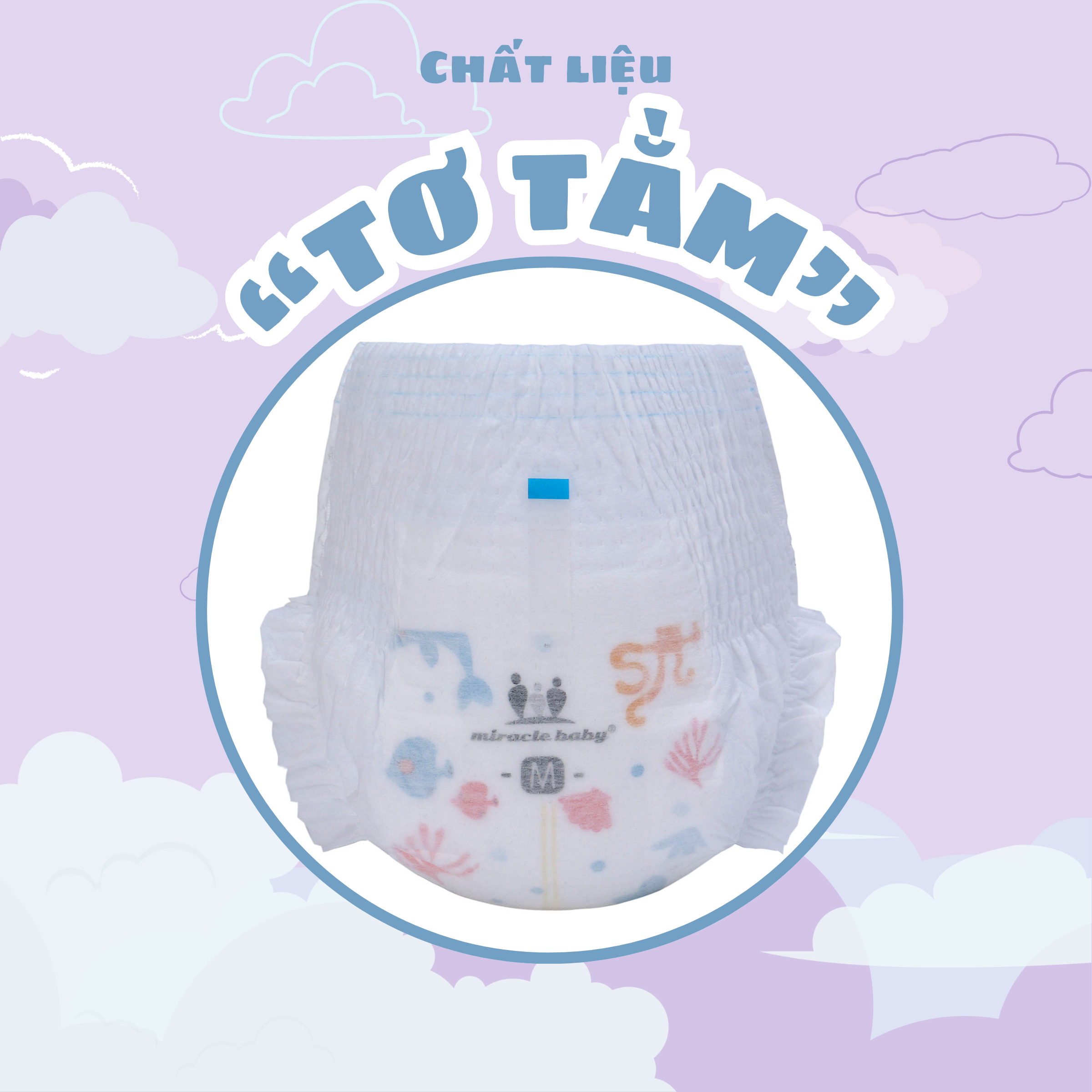 COMBO 5 Tã quần, Bỉm quần Miracle Baby cho bé sơ sinh chất liệu Protein tơ tầm có 5 size