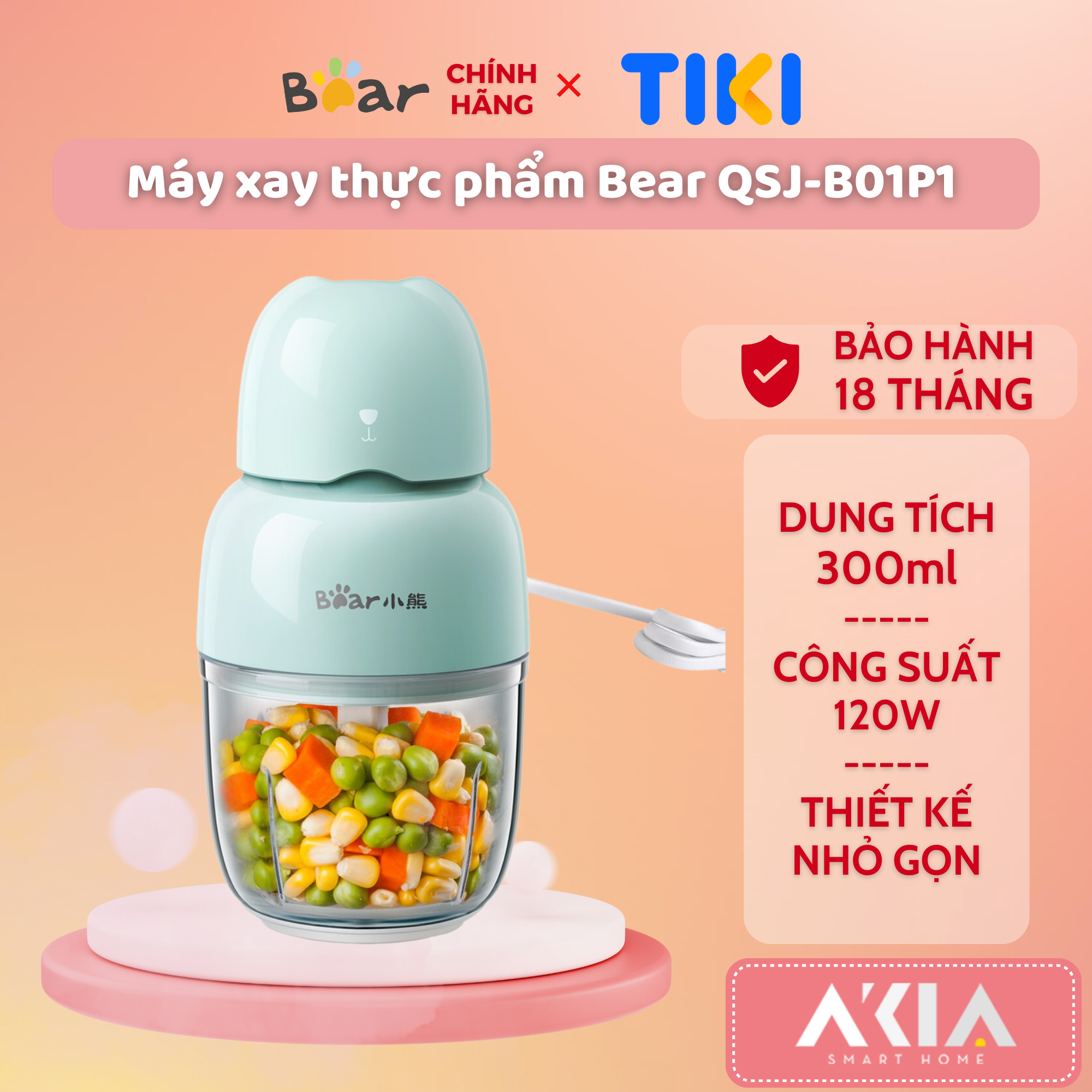 Máy xay thực phẩm Bear QSJ-B01P1 - Dung tích 300ml , Thủy tinh Borosilicat, Chất liệu an toàn - Hàng chính hãng