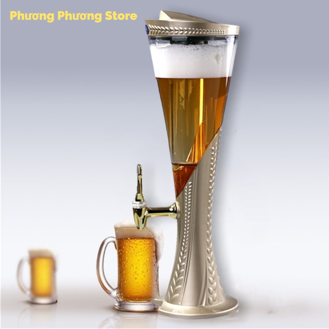 Tháp Bia 3 lít Vân Đế Lúa Mạch có lõi đựng đá làm mát tặng 10 khăn Iau