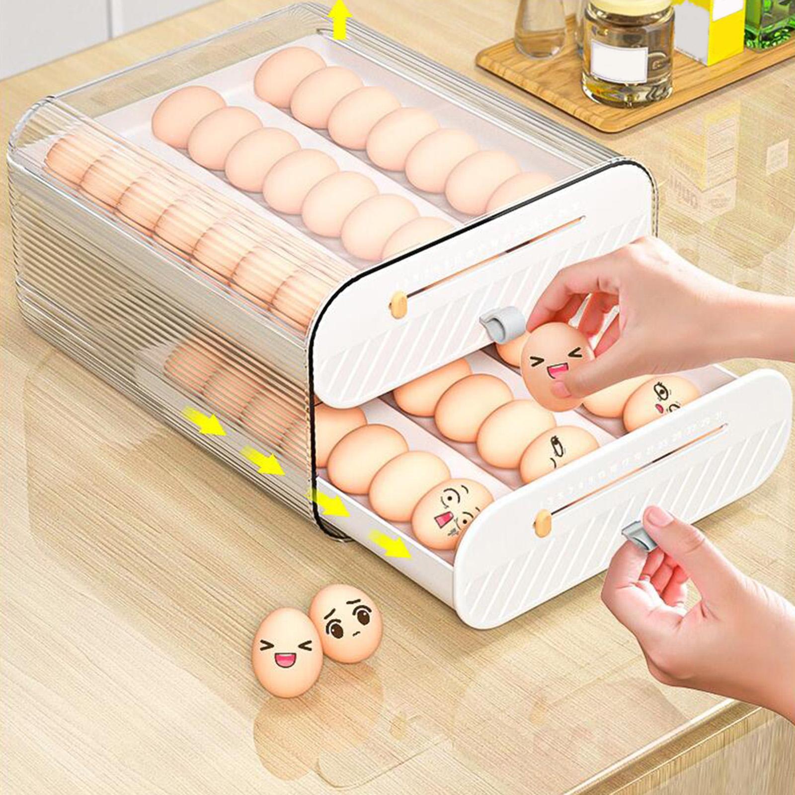 Egg Holder Tray Clear Reusable Stackable with Time Table for Cabinet Kitchen