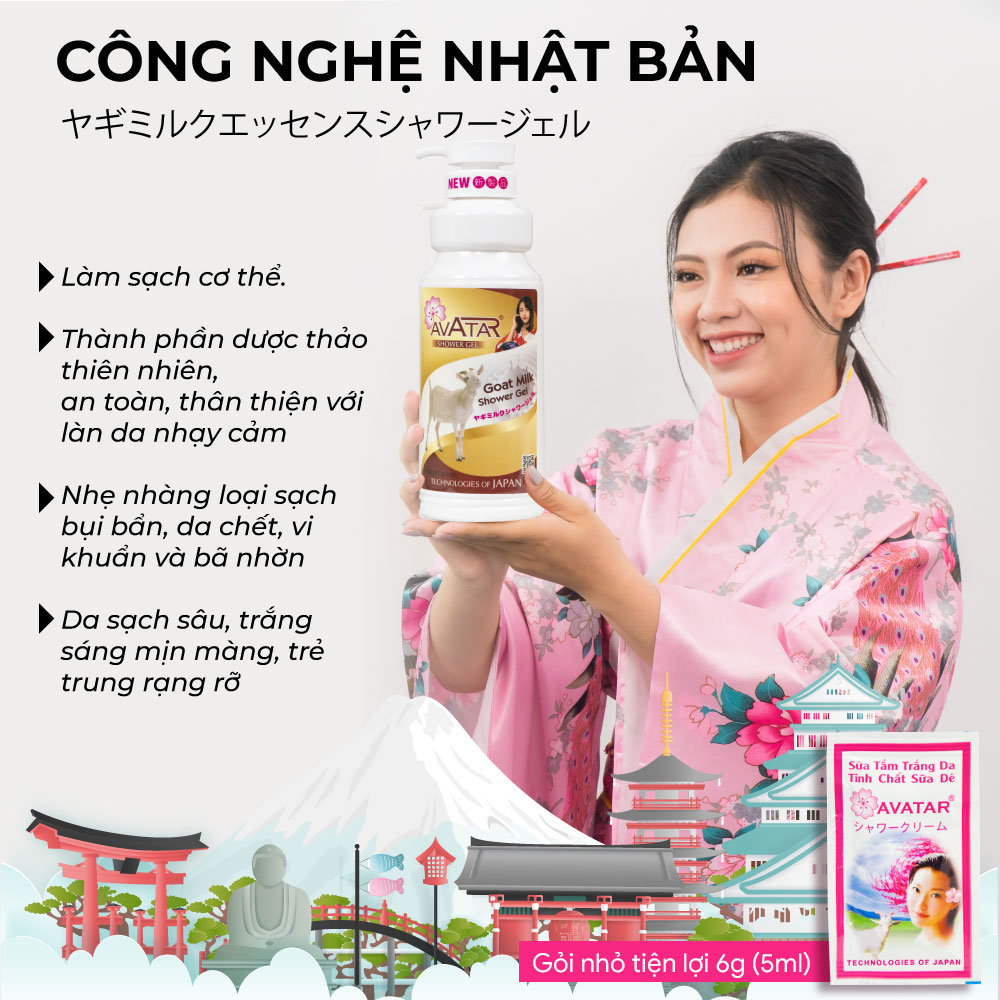 Sữa Tắm Sữa Dê Goat Milk Avatar Trắng Da Mịn Màng, Hương Nước Hoa Nhật Gói 6g (5ml)