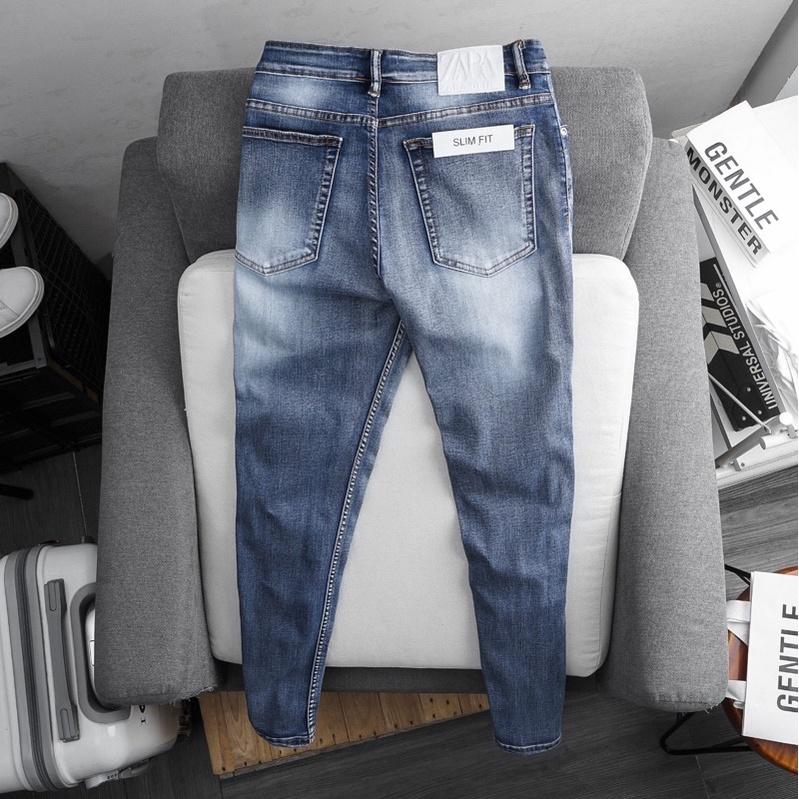 Quần jean nam ôm nhẹ co giãn màu xanh trơn - VNXK xịn