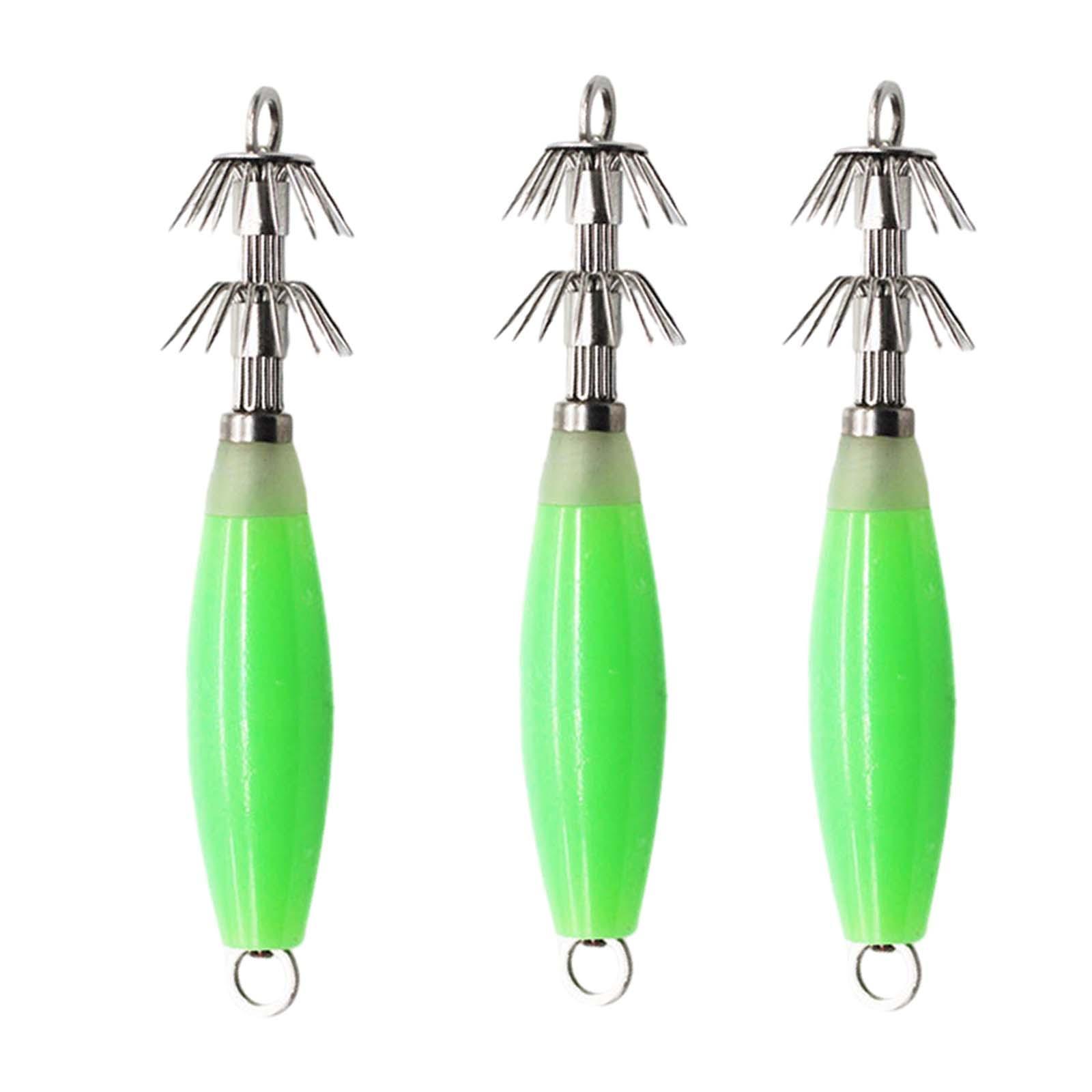 3x Luminous Squid Jig Hooks Artificial Fishing Lures Metal Hook Squid Lures