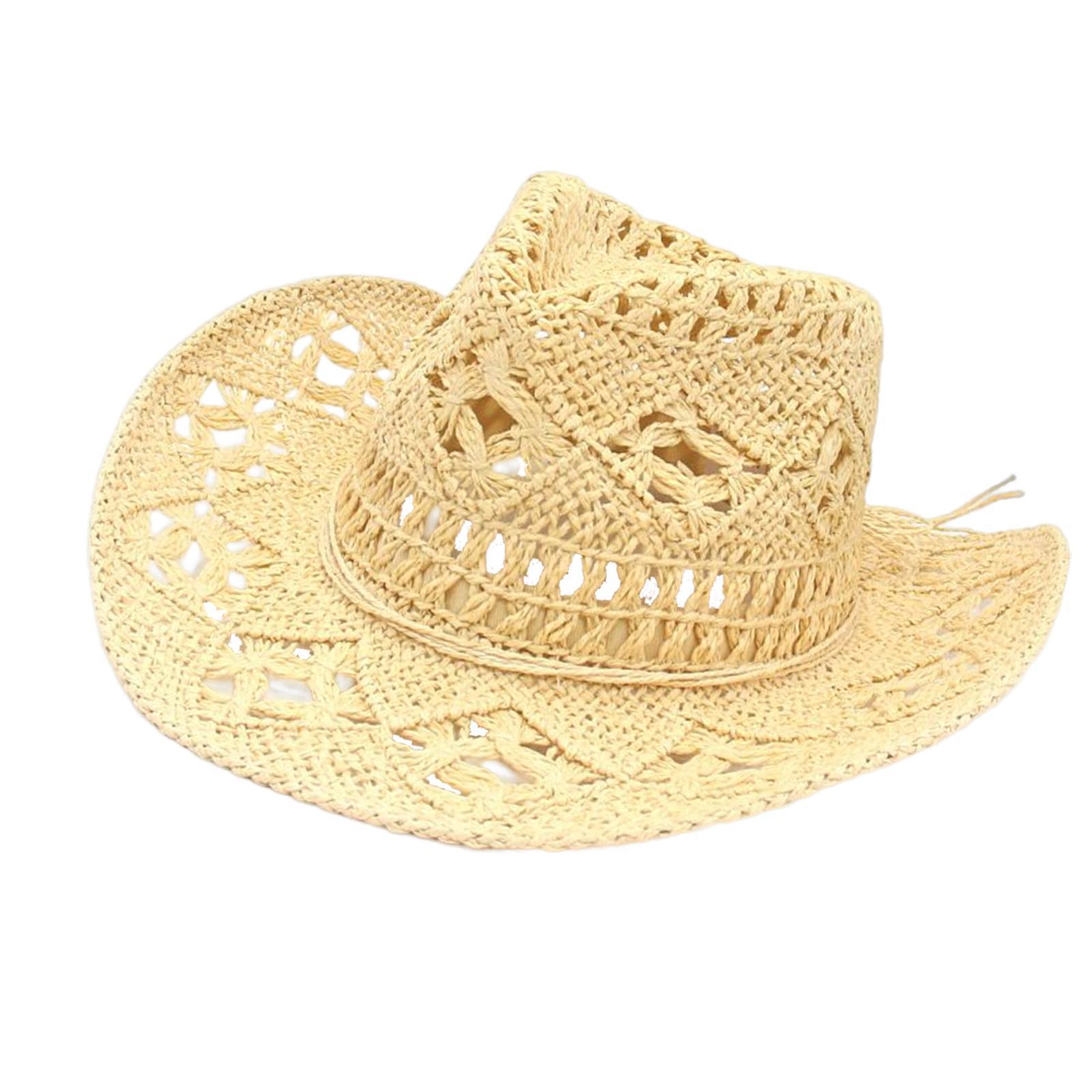 Straw Cowboy Hat Handmade Weave Straw Hats Wide  Hat for Holiday Khaki