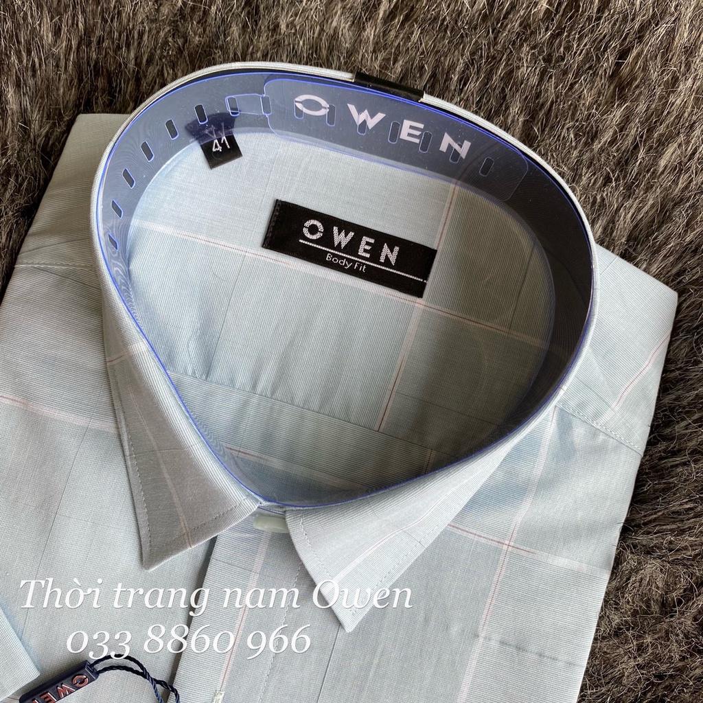 OWEN - Áo Sơ mi ngắn tay Owen vạt ngang chất bạc hà màu xanh nhạt 220400
