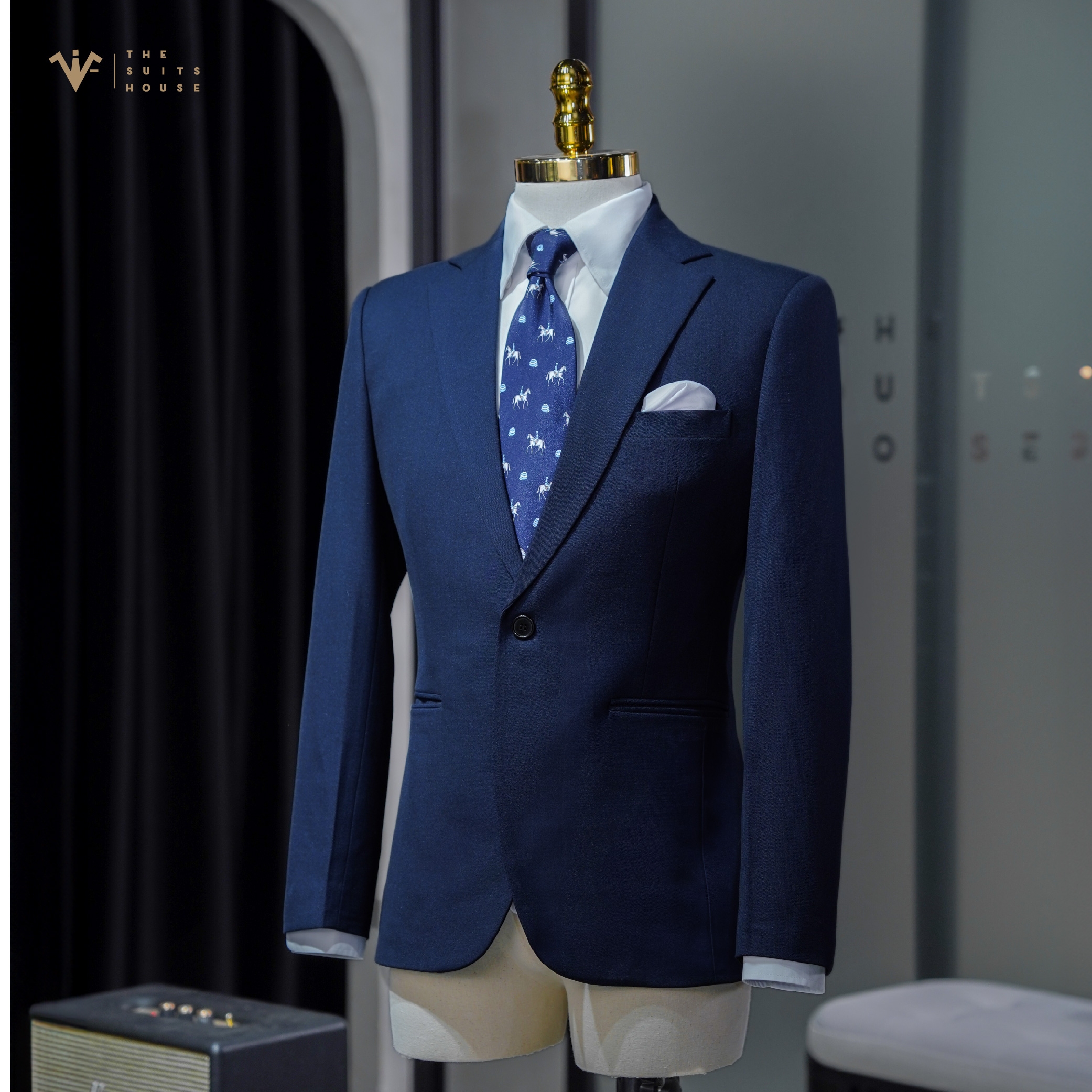 [CLASSY 1] Nguyên bộ suits 2 mảnh XANH1 KHUY 3 TÚI, vải cashmere, form chuẩn