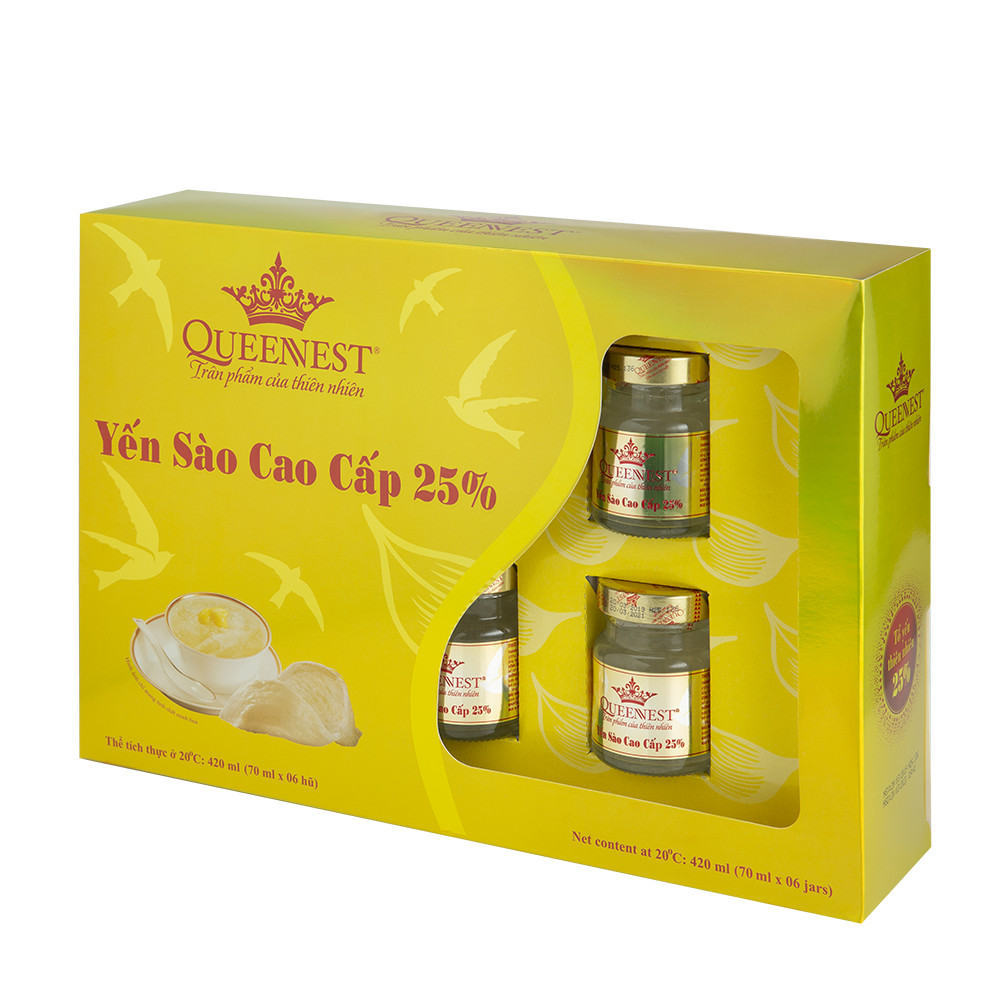 Yến sào cao cấp QUEENNEST 25% 70ml (Hộp 6 Hũ)