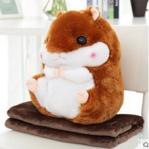 (Tăng móc dán 3D)Bộ Chăn gối văn phòng gấu bông chuột hamster hồng, xám, nâu siêu đáng yêu (gia dung tien ich 68)