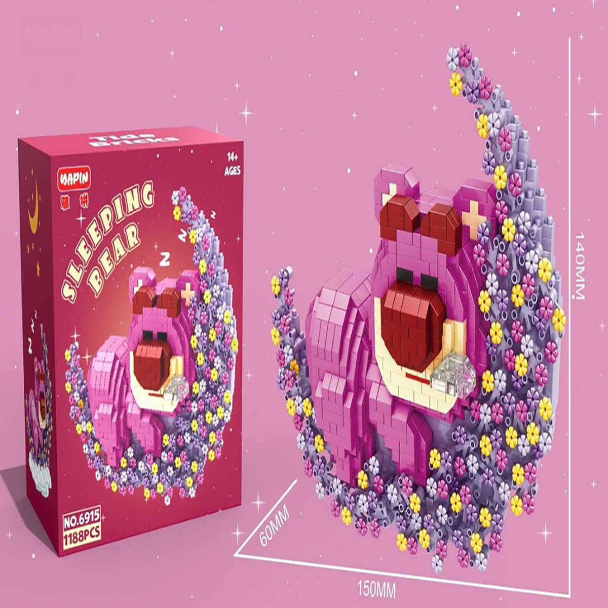 Mô Hình Lắp Ráp Gấu Dâu Lotso 3d Nằm Ngủ Bập Bênh Ôm Trăng Răng Cưa Ghép Hình Hạt Nhỏ Mini Trang Trí Giá Rẻ Cho Bé