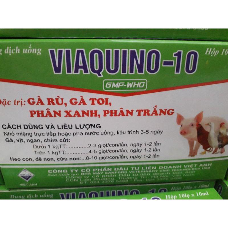 Viaquino 10. lọ 10ml, nhỏ miệng hoặc uống. gà rù, gà toi, phân xanh, phân trắng