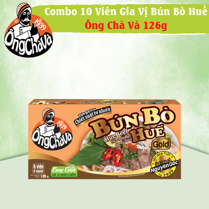 Combo 10 Hộp Gia Vị Viên Bún Bò Huế Ông Chà Và 126g (Hue Beef Rice Noodle Soup Cubes)