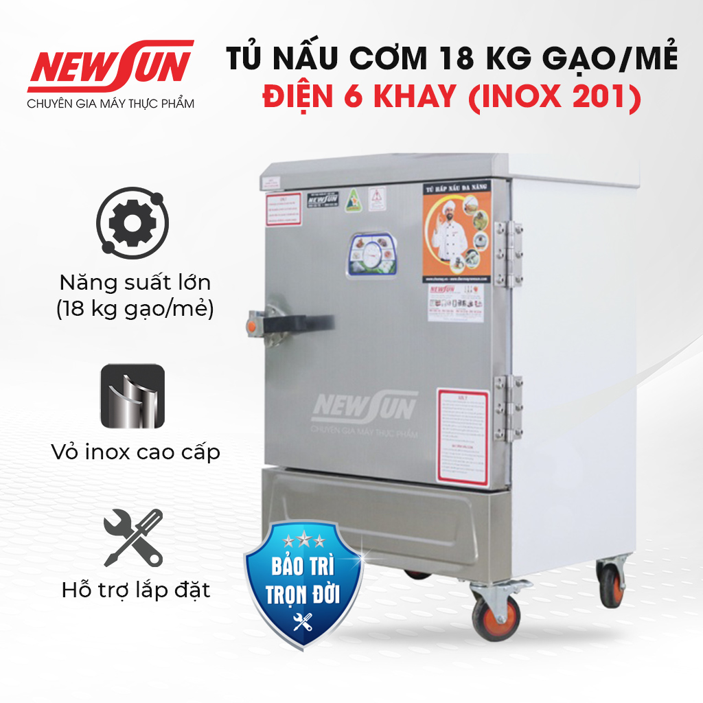 Tủ Nấu Cơm Bằng Điện NEWSUN 6 Khay Nhập Khẩu