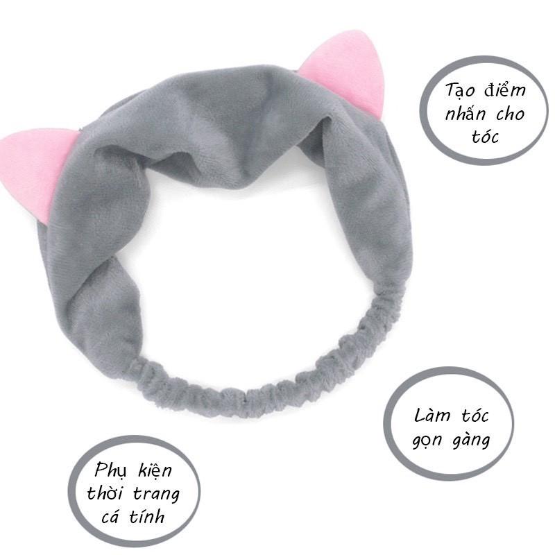 Băng đô rửa mặt tai mèo giá rẻ, băng đô cài tóc turban nữ vải nhung chất đẹp mềm mượt Hàn Quốc 88264