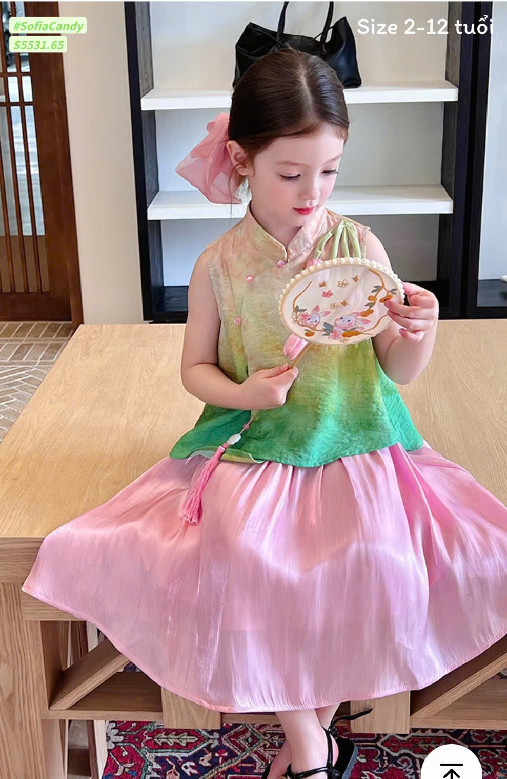 set váy sườn xám cho bé gái diện tết năm mới lễ hội giáng sinh 10-40kg lụa mềm mát hoa nổi