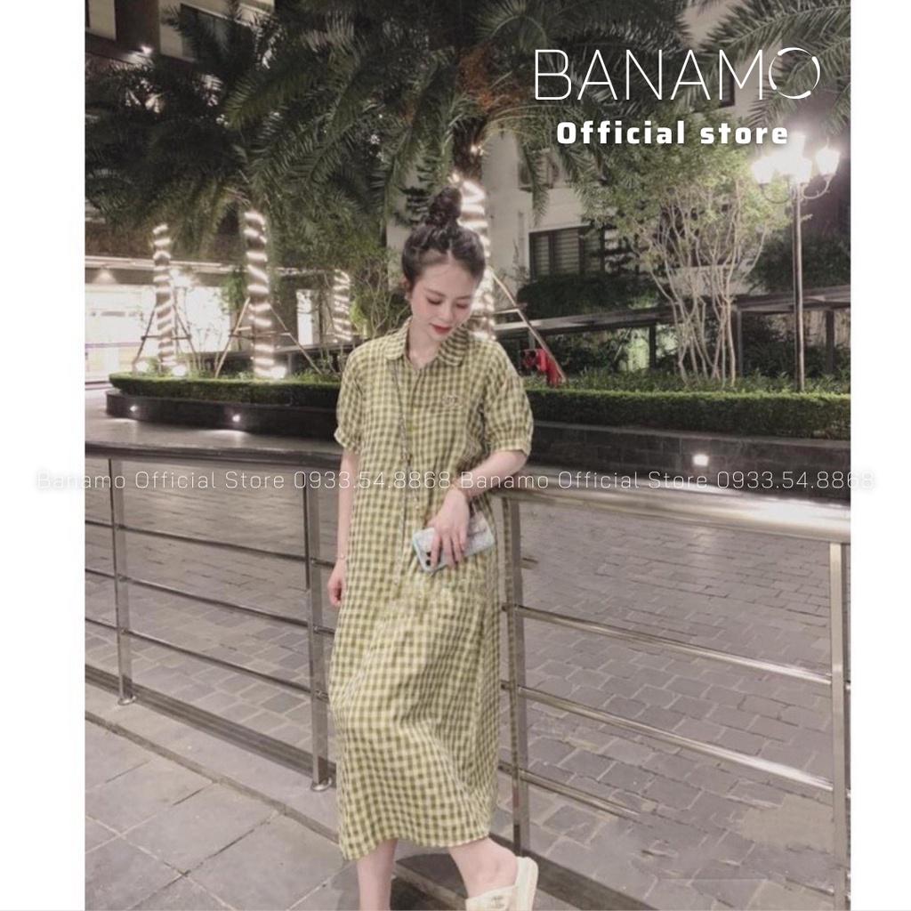 Đầm váy sơ mi suông kẻ caro nhiều màu siêu đẹp thời trang Banamo Fashion váy sơ mi suông kẻ caro 5917