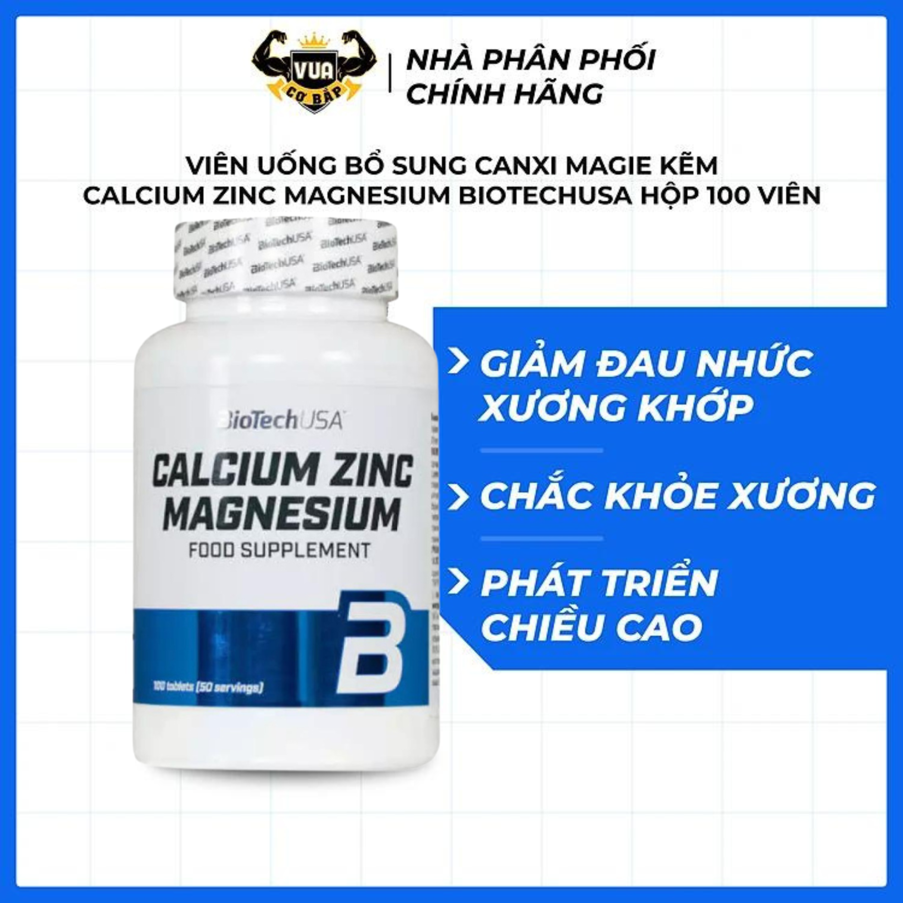 Viên Uống Bổ Sung Canxi Magie Kẽm Calcium Zinc Magnesium Biotechusa Hộp 100 Viên
