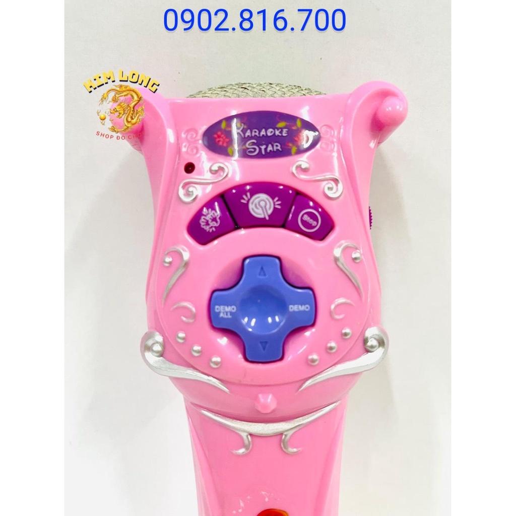 Đồ chơi Micro không dây màu hồng dùng pin cho bé hát Karaoke vui nhộn 6907