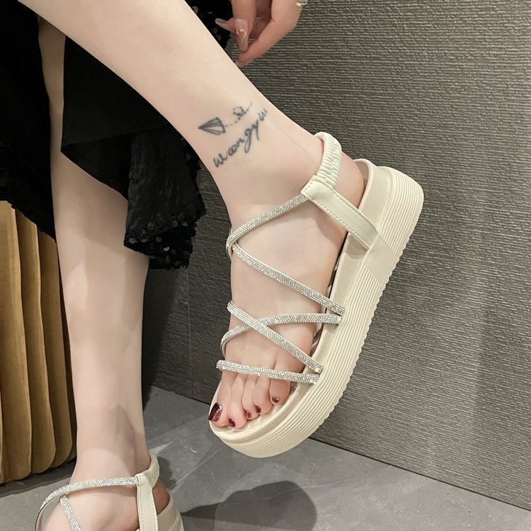 Dép sandal nữ đế cao 5cm Vituni dép quai hậu đính đá quai chéo đi biển đi làm đi chơi cực xinh D225