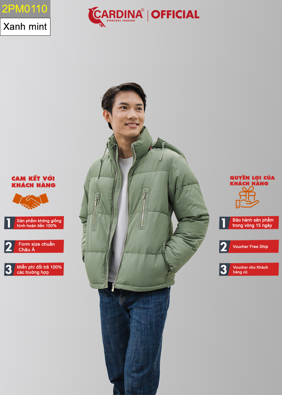 Áo Khoác Nam CARDINA Phao Béo Dáng Ngắn Chần Bông Nhật Cao Cấp Siêu Nhẹ Siêu Ấm 2PM01