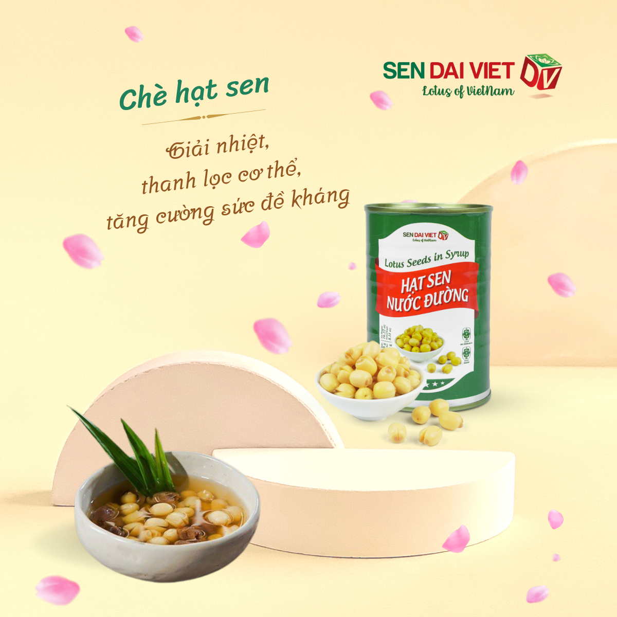 Hạt Sen Nước Đường- Hương Vị Thơm Ngon, Dễ Dàng Sử Dụng, ĐV- Sen Đại Việt- Lon 460g