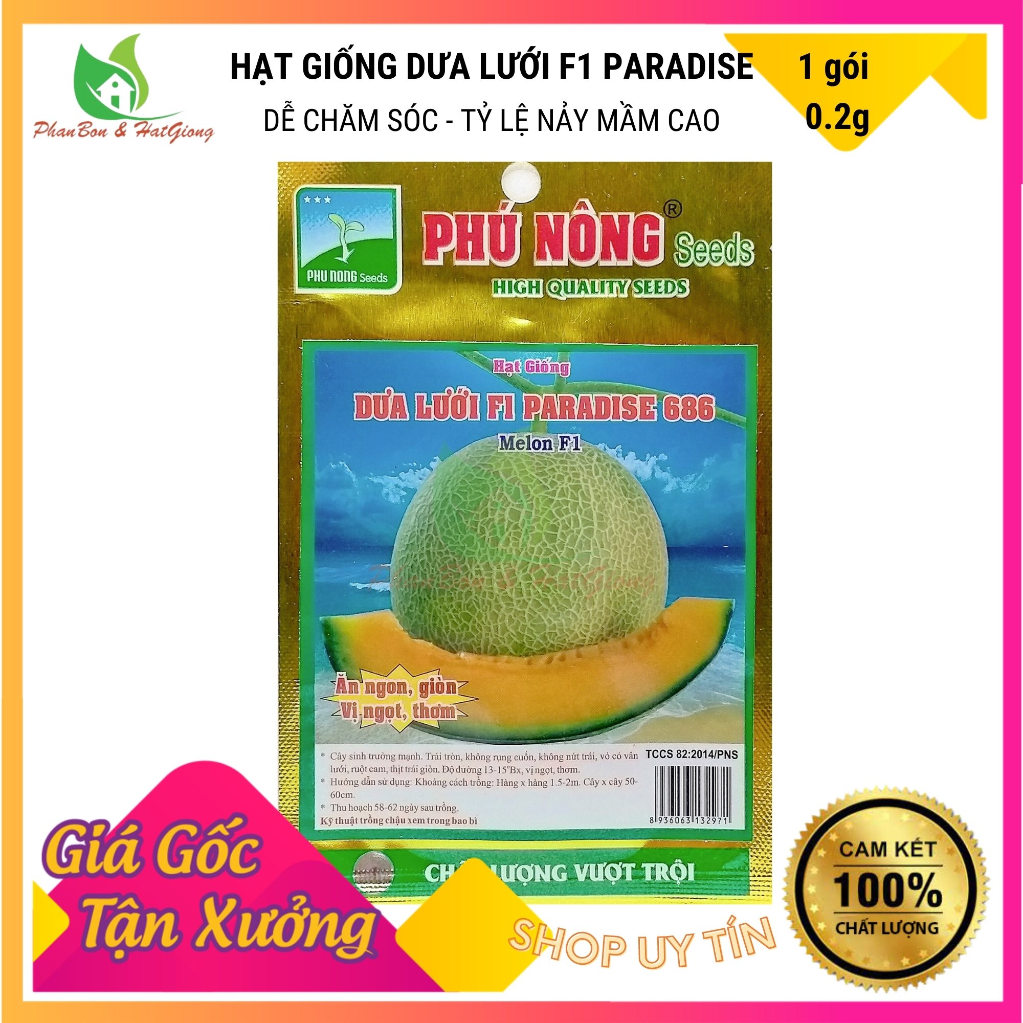 Hạt Giống Dưa Lưới F1 PARADISE 686 Ruột Vàng Loại 1 - Phú Nông - Shop Phân Bón và Hạt Giống