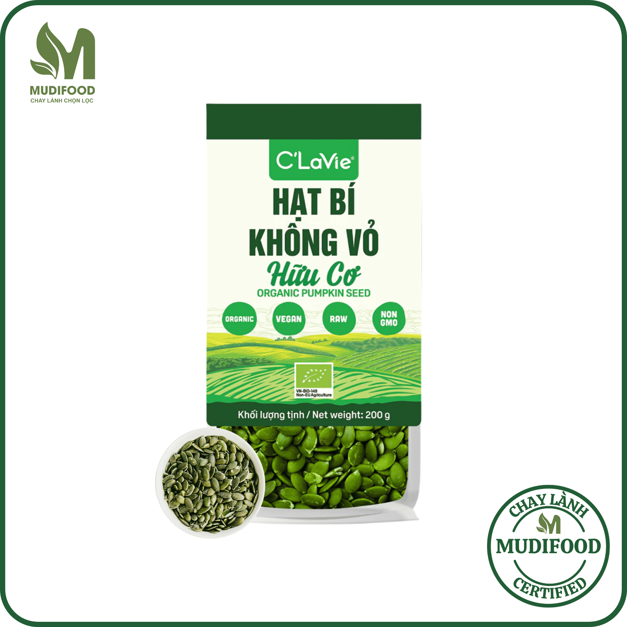 Hạt Bí Không Vỏ Hữu Cơ C'Lavie 200g - Nấu Sữa Hạt, Ngũ Cốc Ăn Dặm, Người Ăn Chay, Ăn Kiêng, Ăn Vặt, Làm Bánh, Eatclean, Healthy