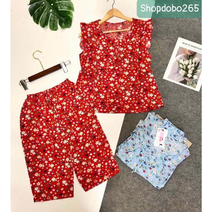Đồ bộ nữ,đồ ngủ mặc nhà lửng vải lụa BL 156 họa tiết hoa nhí dễ thương size 47-60kg.