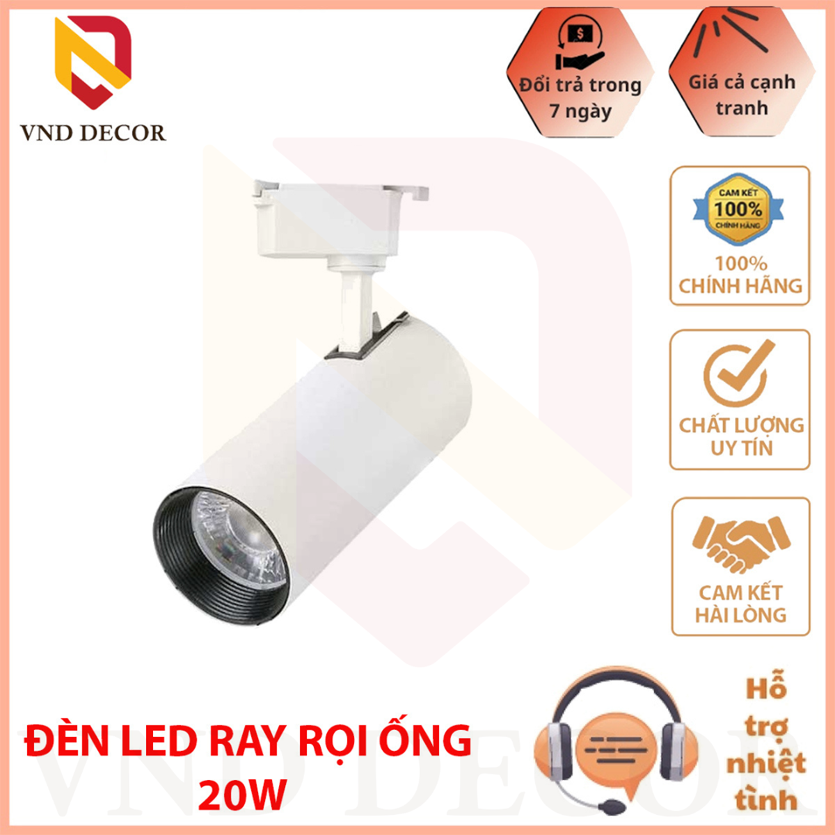 ĐÈN LED RAY RỌI 20W, LED RỌI ỐNG BƠ COB 20W, VỎ TRẮNG-ÁNH SÁNG TRẮNG/VÀNG/TRUNG TÍNH, TRANG TRÍ CỬA HÀNG, SHOP, SHOWROOM